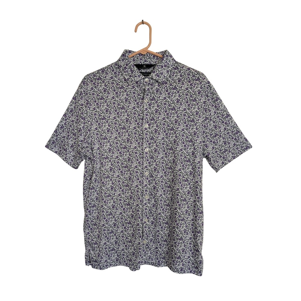 Hart Schaffner Marx Shirt Mens M Purple Floral HartSoft Luxury Cotton